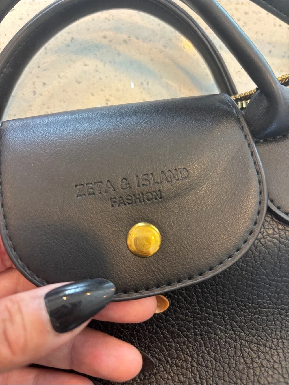 Black Pebble-Texture Top-Handle Tote